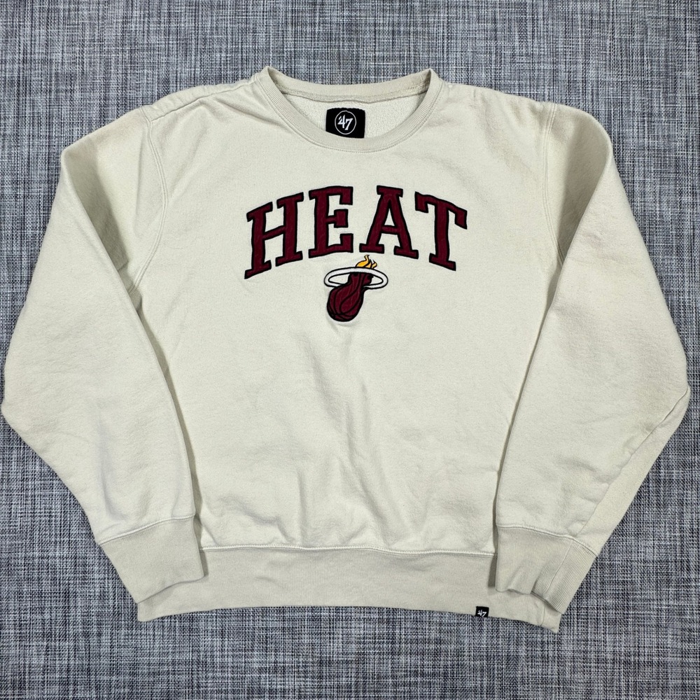 47 Miami Heat Mens XXL Cream Embroidered Crewneck Sweatshirt NBA Basketball